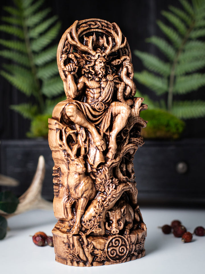 Cernunnos Horned God Statue, Wood Carving Fertility Idol