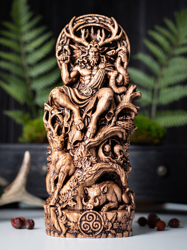 Cernunnos Horned God Statue, Wood Carving Fertility Idol