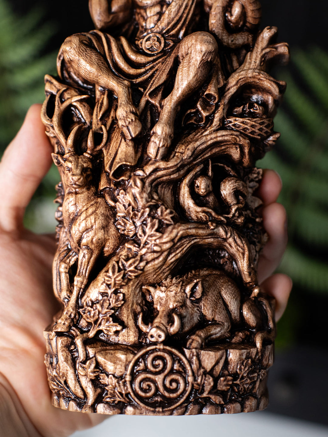 Cernunnos Horned God Statue, Wood Carving Fertility Idol