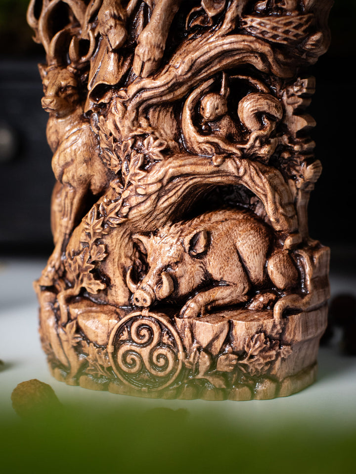 Cernunnos Horned God Statue, Wood Carving Fertility Idol