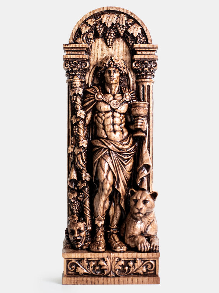 Hand carved Dionysus wooden statue for Greek altar, Hellenic polytheism, pagan decor, and mythology gifts.