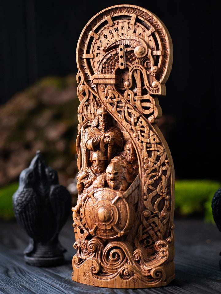 Drakkar Statuette - Viking Ship with Battle-Ready Warriors