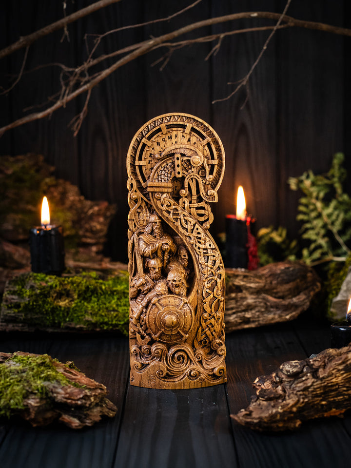 Drakkar Statuette - Viking Ship with Battle-Ready Warriors