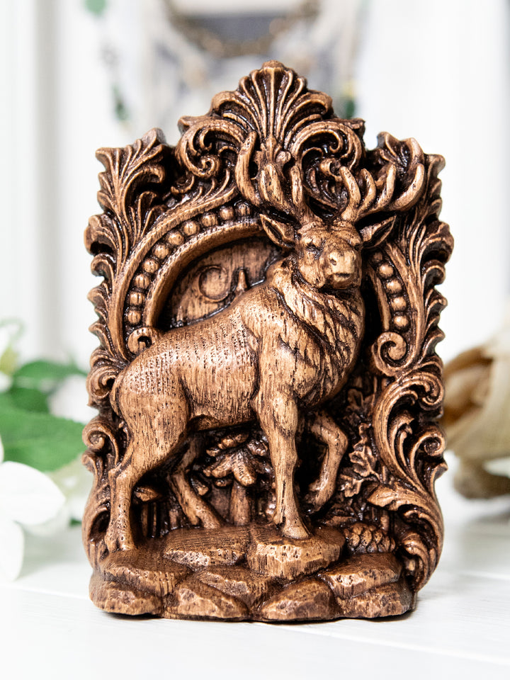 Elk Statue – Wooden Elk Forest Totem & Nature Spirit Figurine