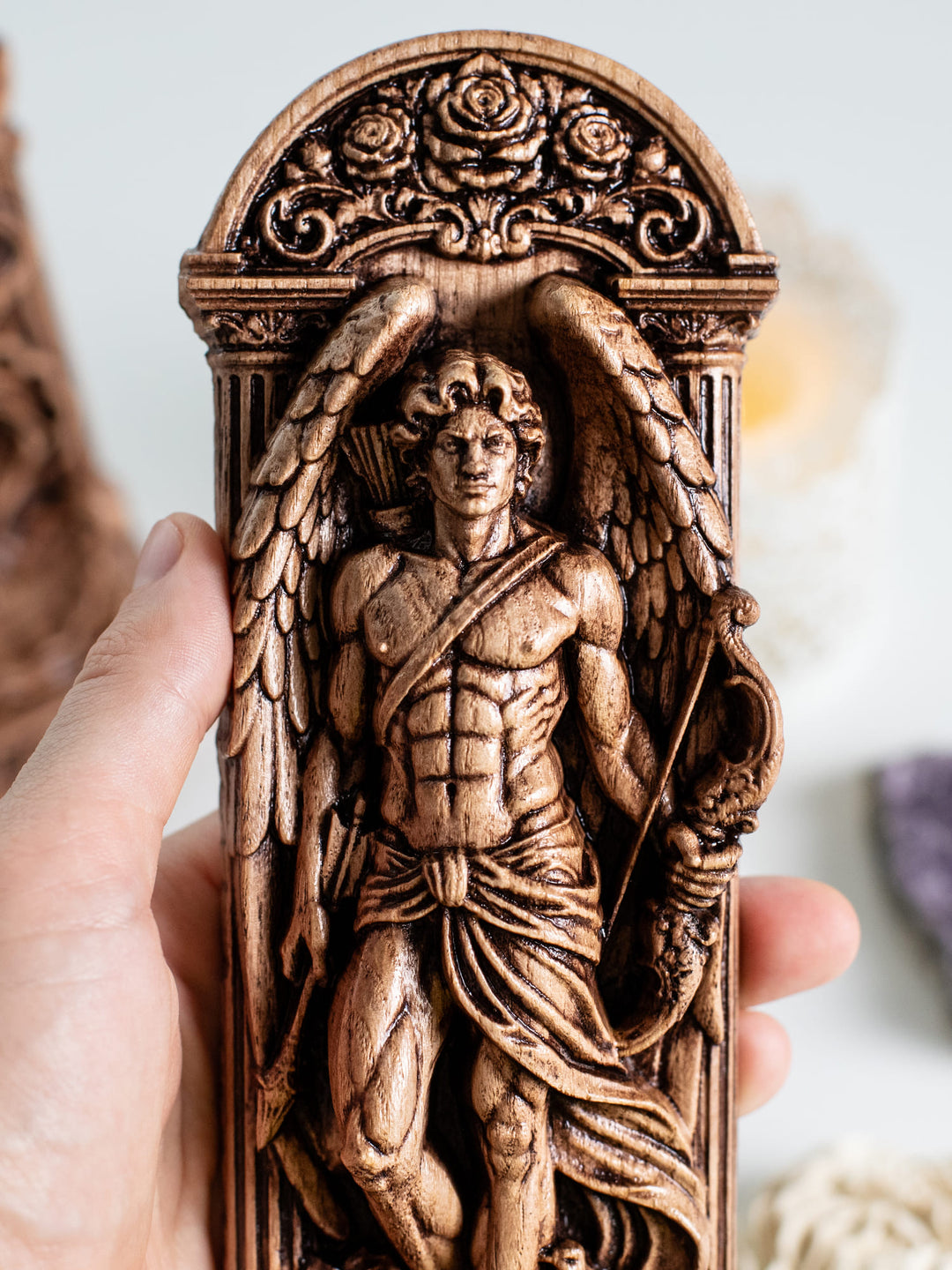 Eros Cupid Wooden Statue