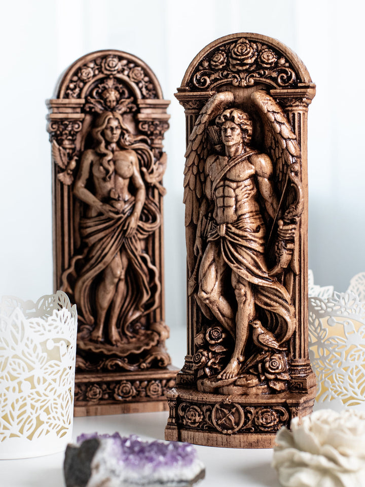 Eros Cupid Wooden Statue