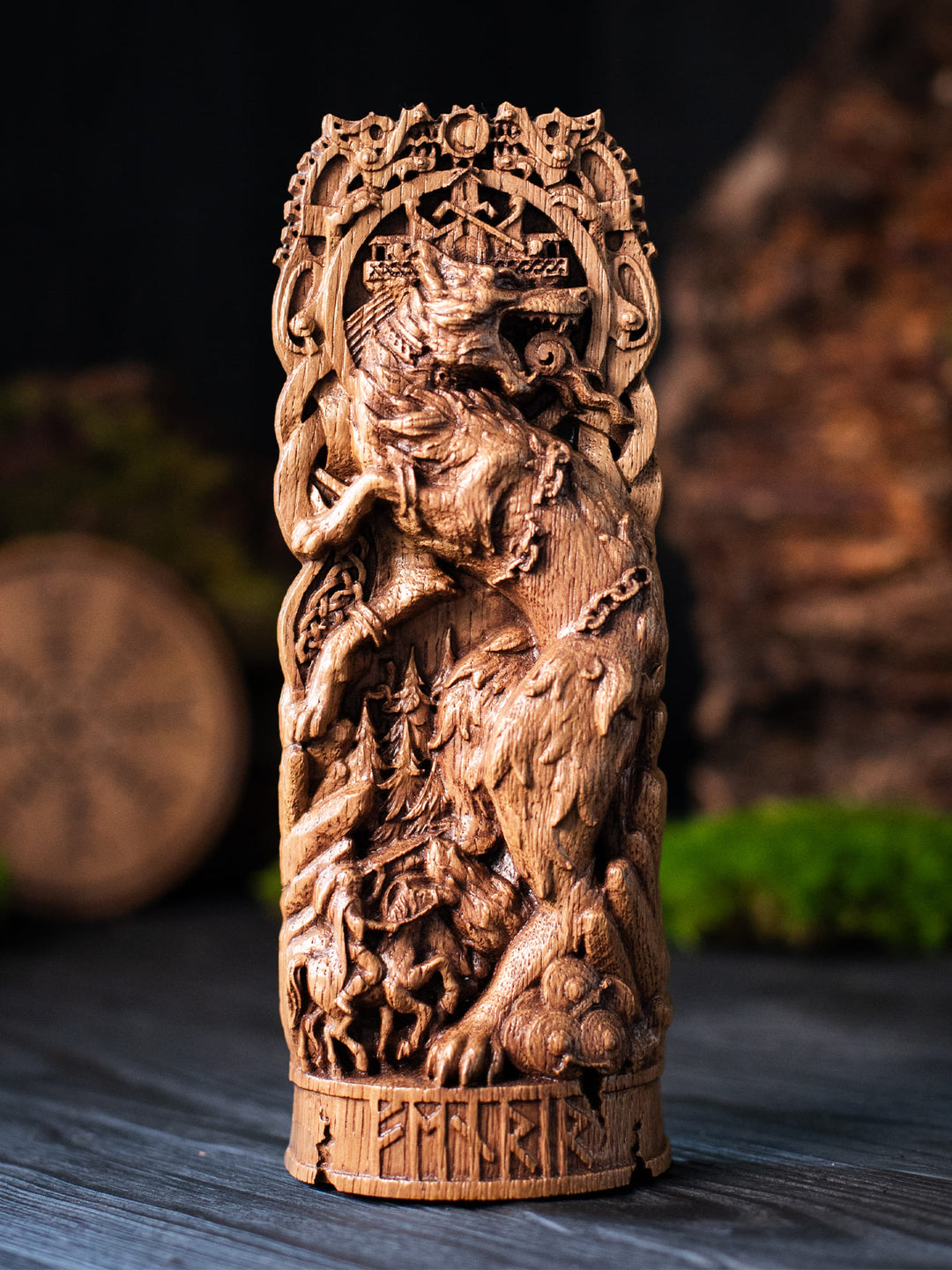 Fenrir Wooden Figurine - Handcrafted Oak Statue