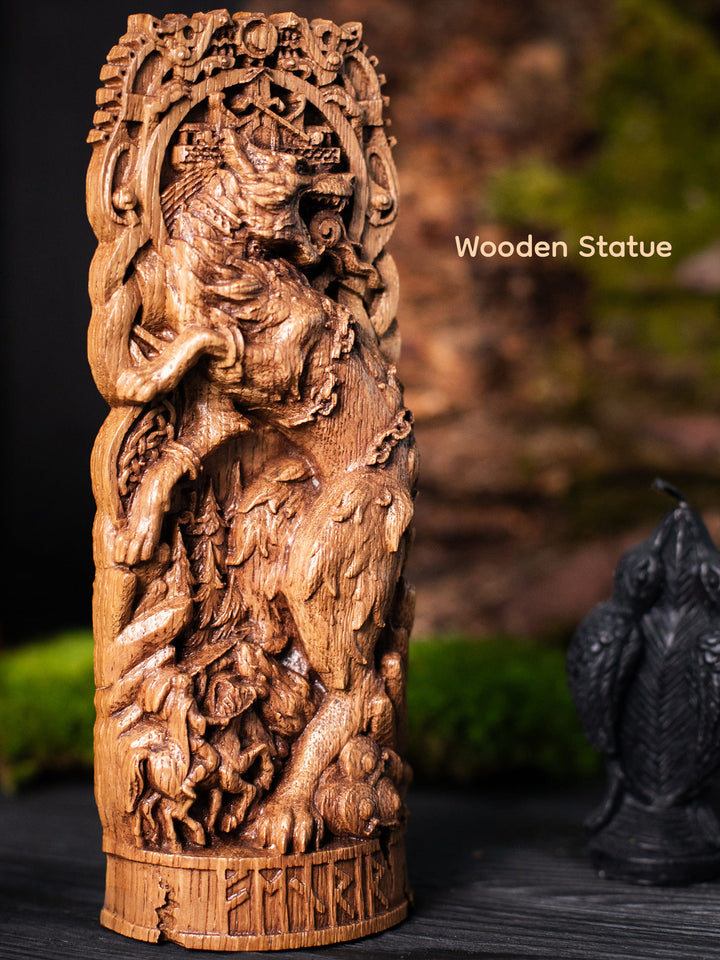 Fenrir Wooden Figurine - Handcrafted Oak Statue
