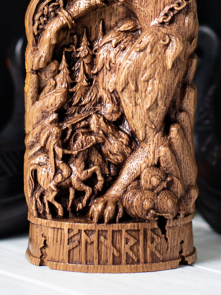 Fenrir Wooden Figurine - Handcrafted Oak Statue