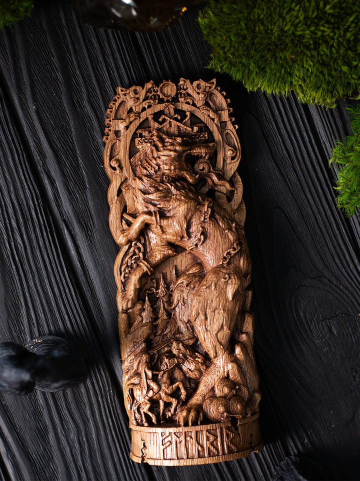 Fenrir Wooden Figurine - Handcrafted Oak Statue