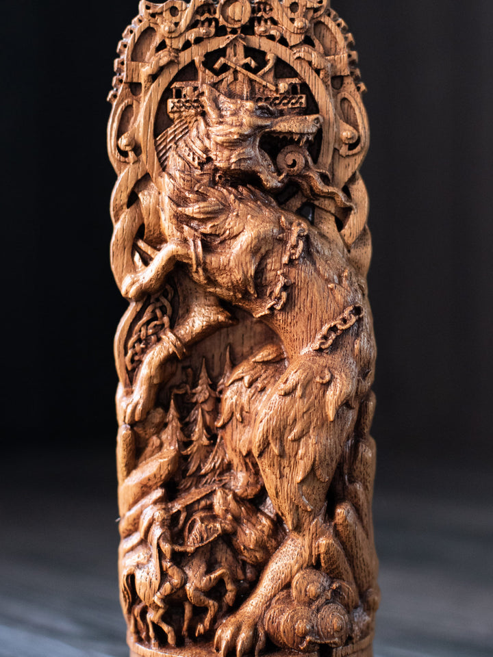 Fenrir Wooden Figurine - Handcrafted Oak Statue