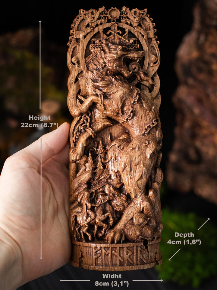 Fenrir Wooden Figurine - Handcrafted Oak Statue