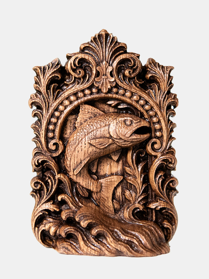 Salmon Totem Statue – Wooden Fish & Salmon Spirit Figurine