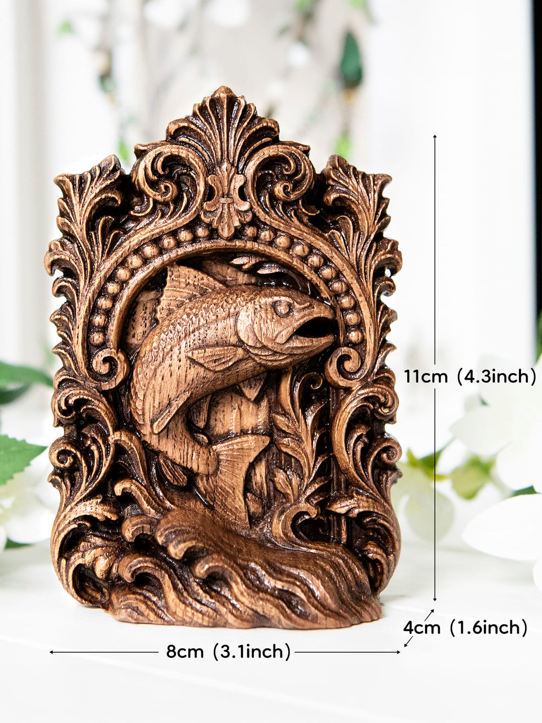 Salmon Totem Statue – Wooden Fish & Salmon Spirit Figurine