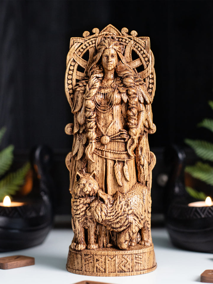 Freya Wooden Figurine with Necklace - Handcrafted Oak Statue