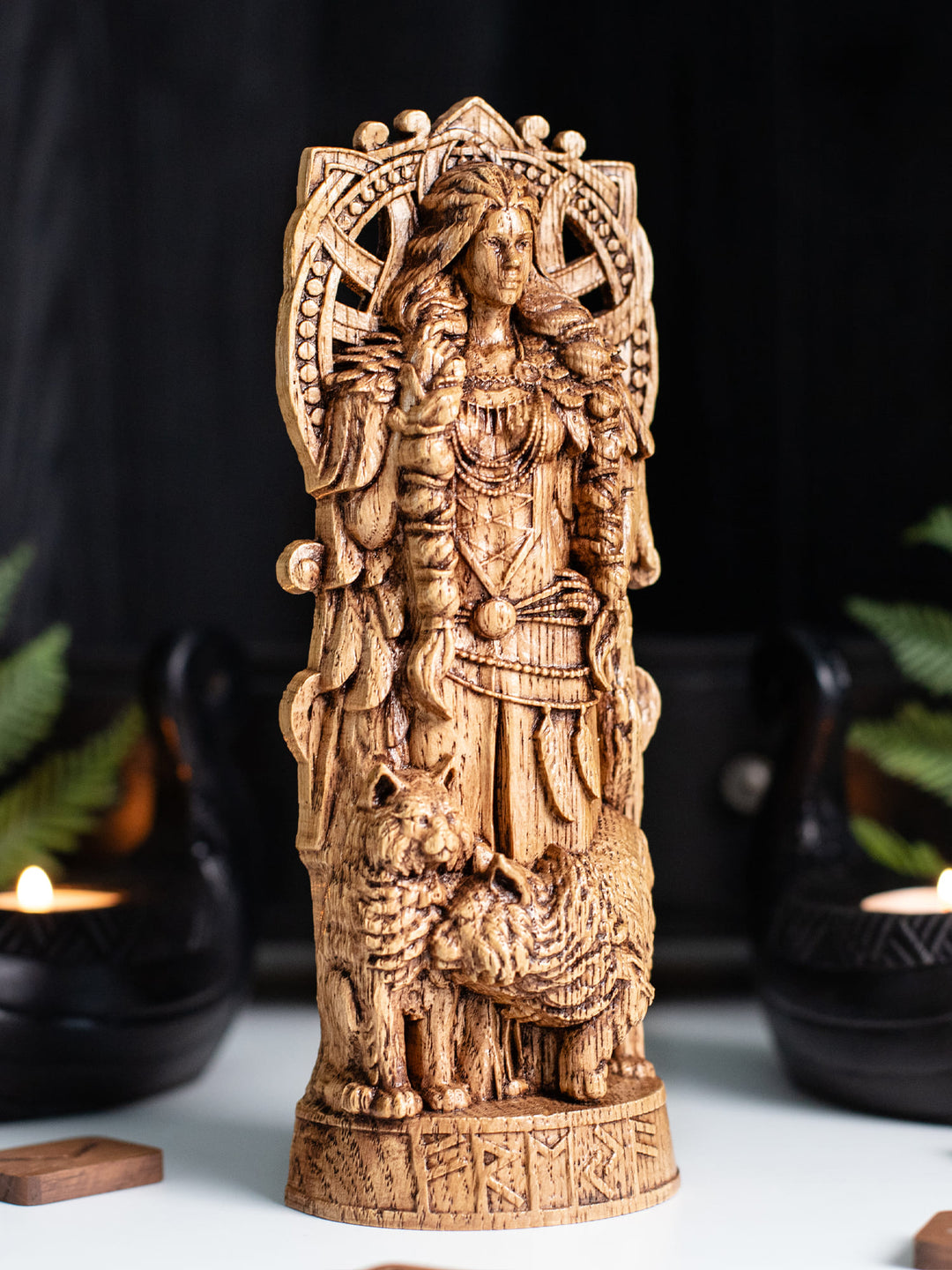 Freya Wooden Figurine with Necklace - Handcrafted Oak Statue