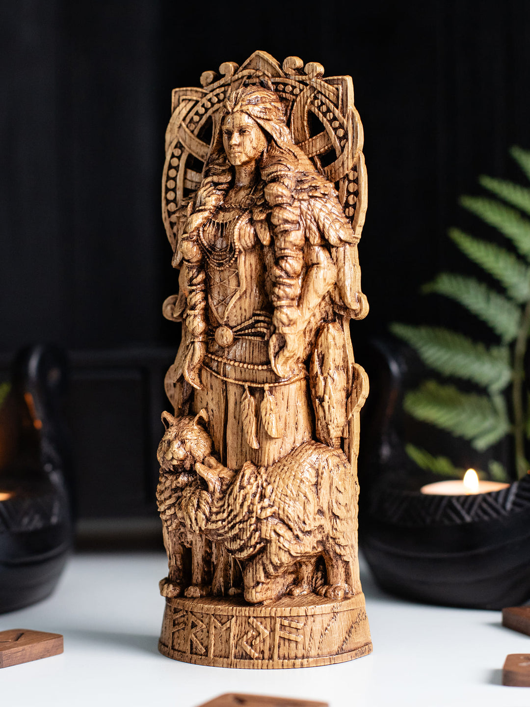 Freya Wooden Figurine with Necklace - Handcrafted Oak Statue