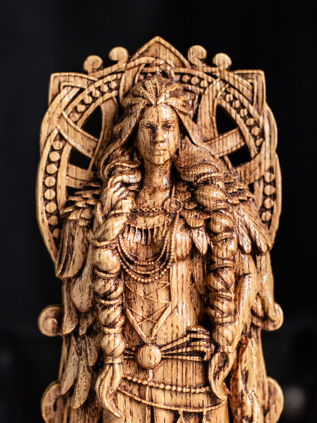 Freya Wooden Figurine with Necklace - Handcrafted Oak Statue
