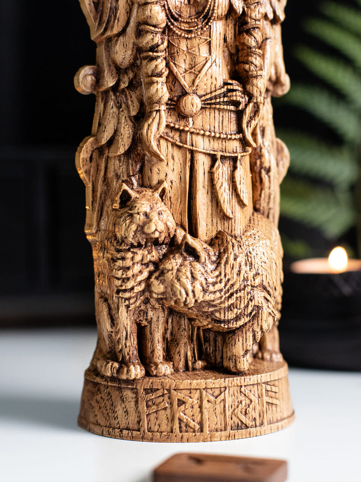Freya Wooden Figurine with Necklace - Handcrafted Oak Statue
