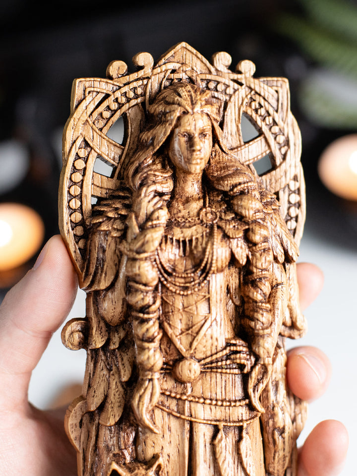 Freya Wooden Figurine with Necklace - Handcrafted Oak Statue
