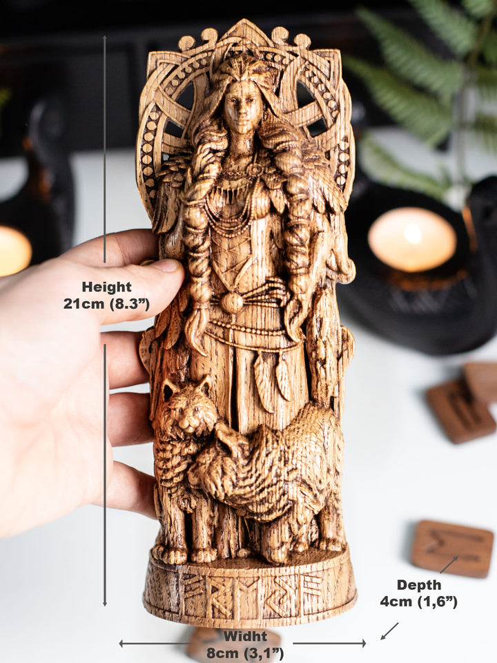 Freya Wooden Figurine with Necklace - Handcrafted Oak Statue