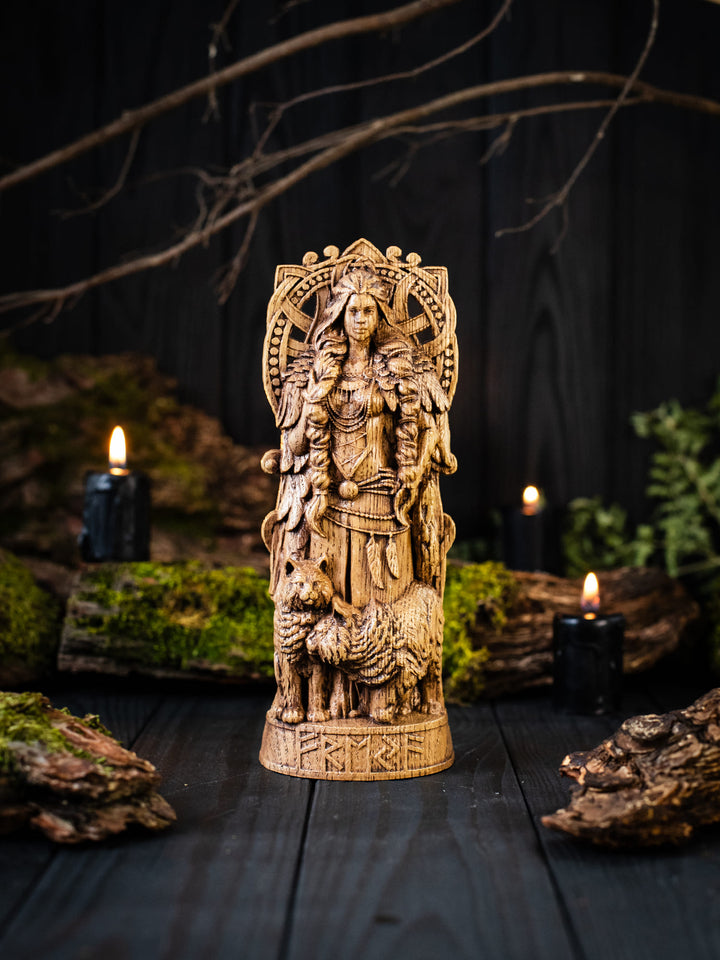 Freya Wooden Figurine with Necklace - Handcrafted Oak Statue