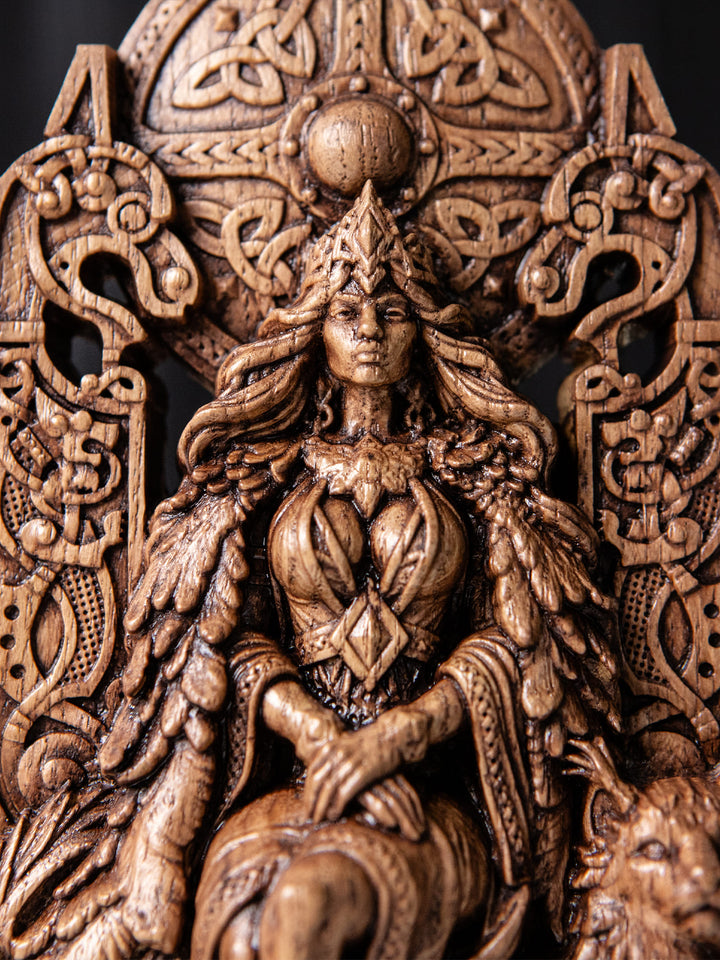 Freya Goddess Wooden Statue