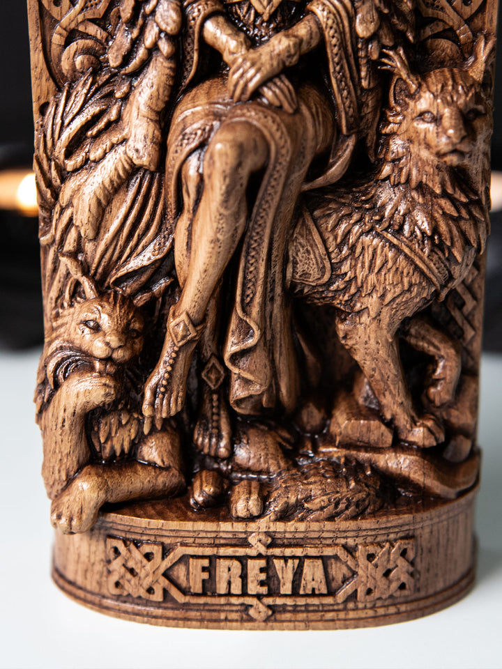 Freya Goddess Wooden Statue