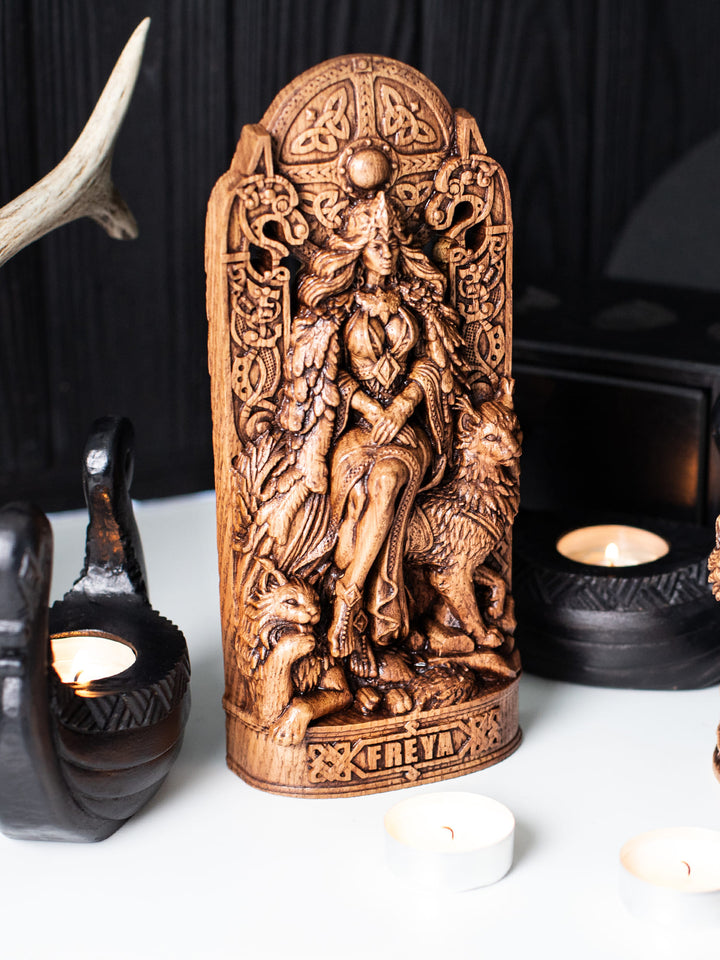 Freya Goddess Wooden Statue