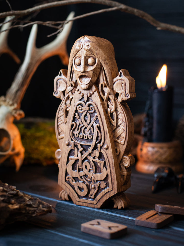 Freya Wooden Statue: Norse Goddess of Love