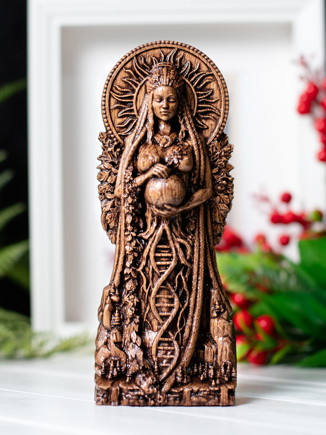 Gaia Wooden Figurine: Earth Goddess Connection