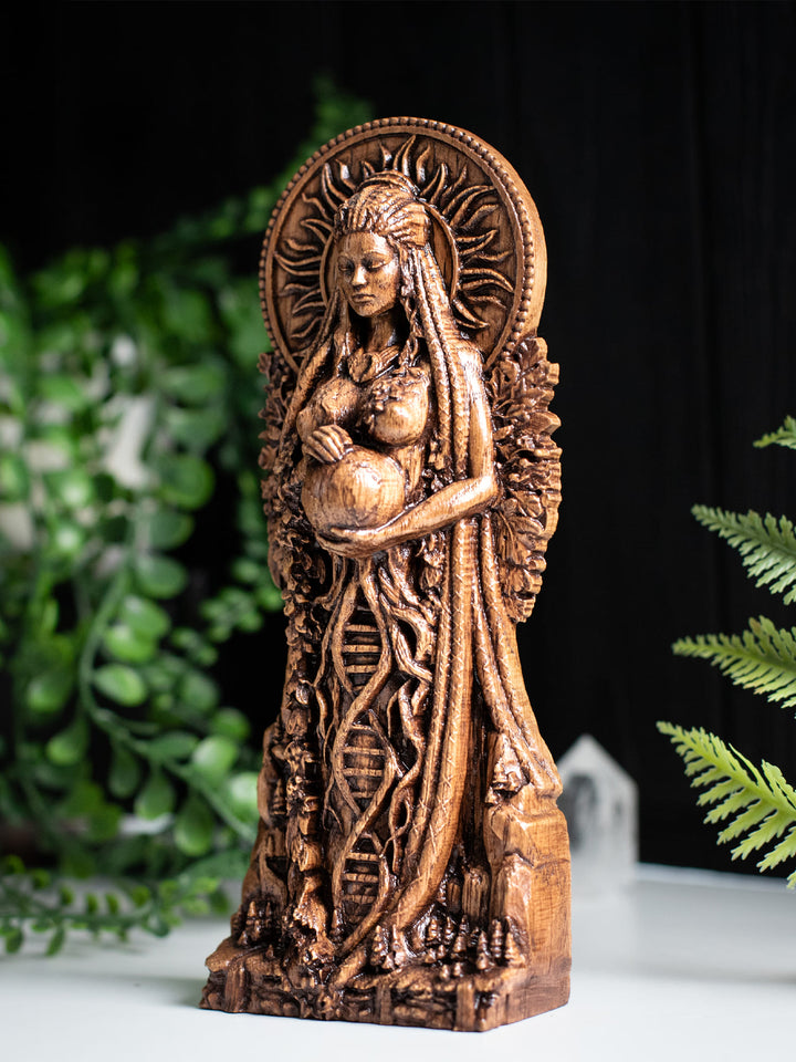 Gaia Wooden Figurine: Earth Goddess Connection