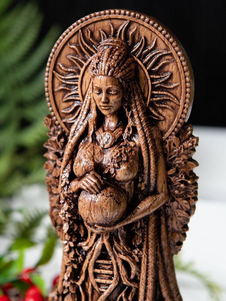 Gaia Wooden Figurine: Earth Goddess Connection