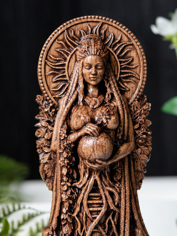 Gaia Wooden Figurine: Earth Goddess Connection