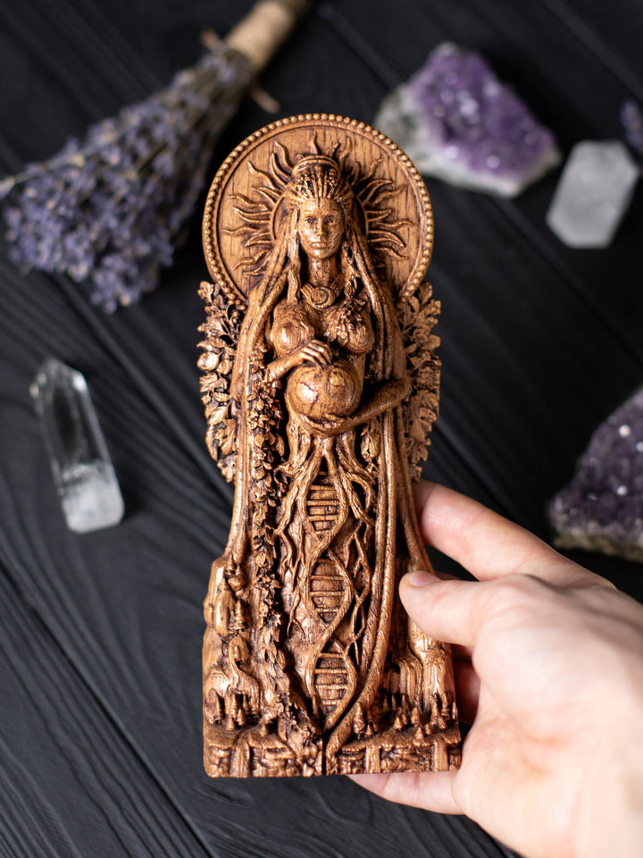 Gaia Wooden Figurine: Earth Goddess Connection