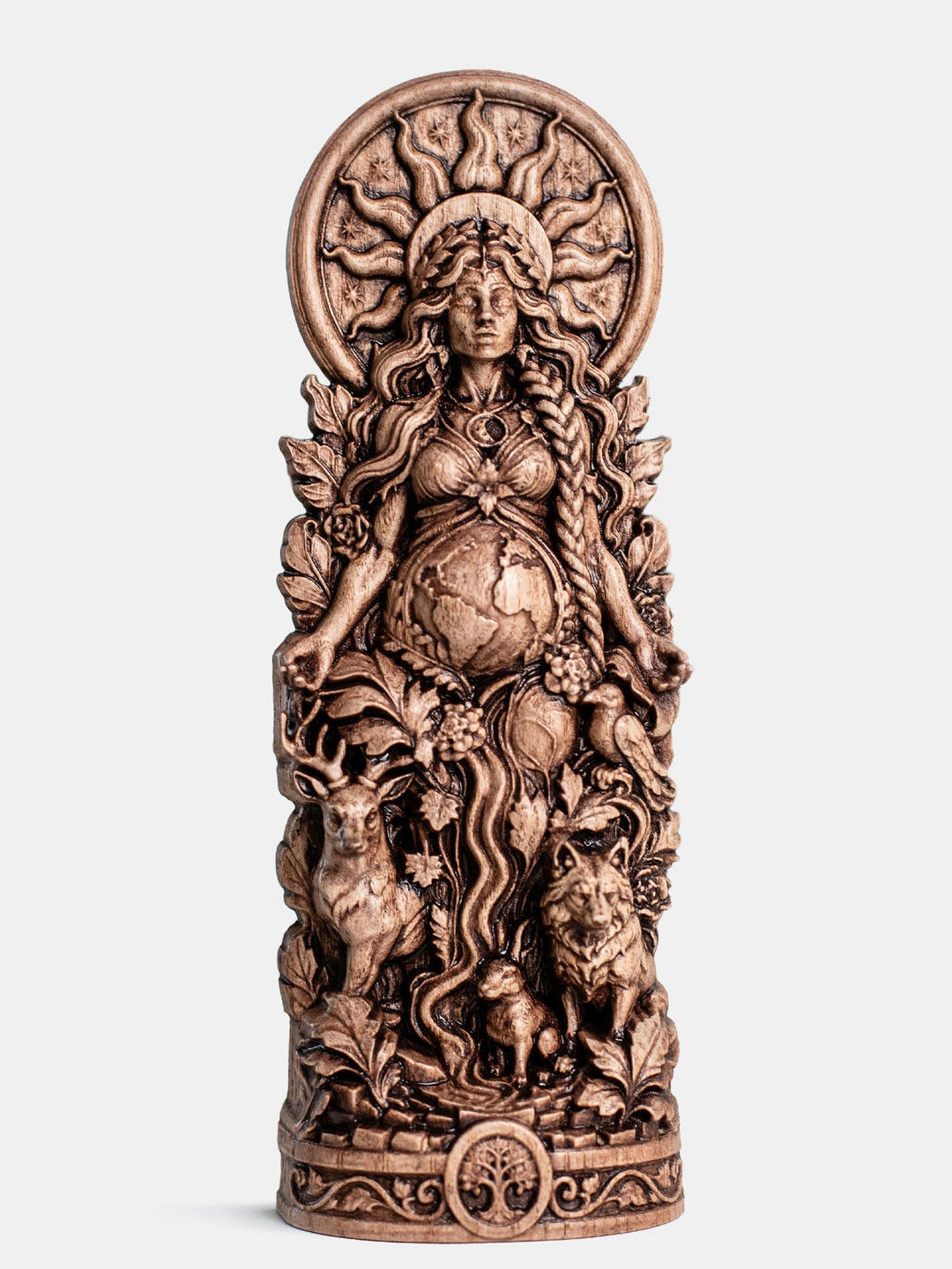 Gaia statue wooden wall hanging inspired by Mother Earth, Pachamama and divine feminine spirituality