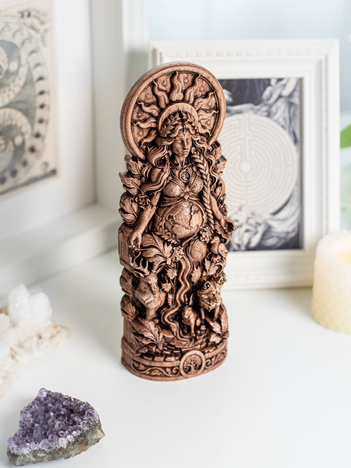 Gaia Statue Mother Earth Goddess – Divine Feminine Wood Decor