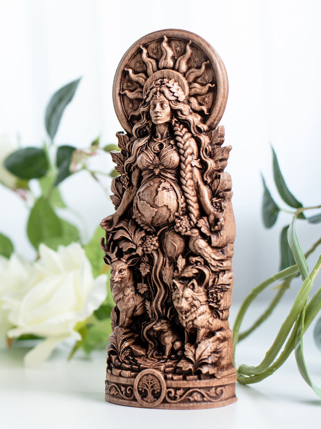Gaia Statue Mother Earth Goddess – Divine Feminine Wood Decor