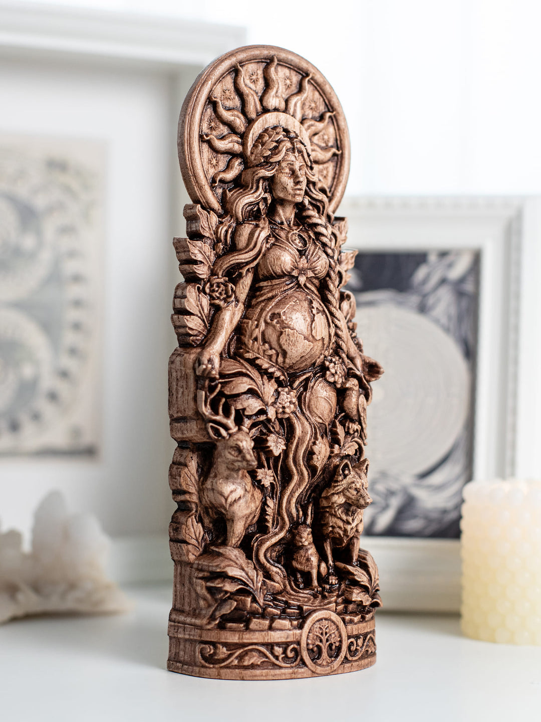 Gaia Statue Mother Earth Goddess – Divine Feminine Wood Decor