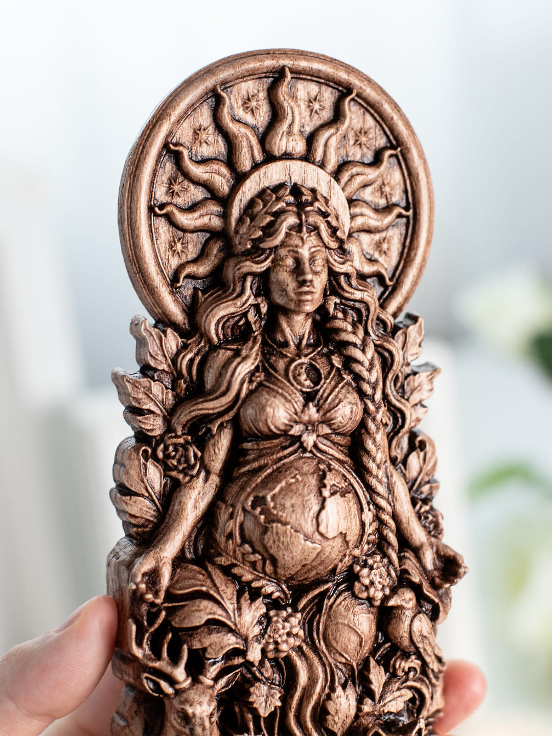 Gaia Statue Mother Earth Goddess – Divine Feminine Wood Decor
