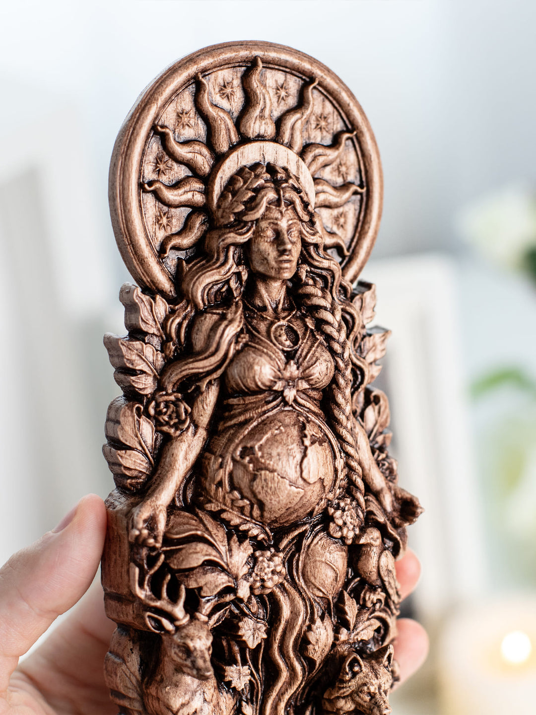 Gaia Statue Mother Earth Goddess – Divine Feminine Wood Decor