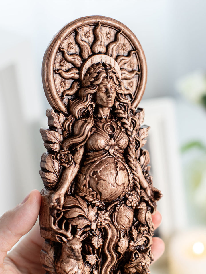 Gaia Statue Mother Earth Goddess – Divine Feminine Wood Decor