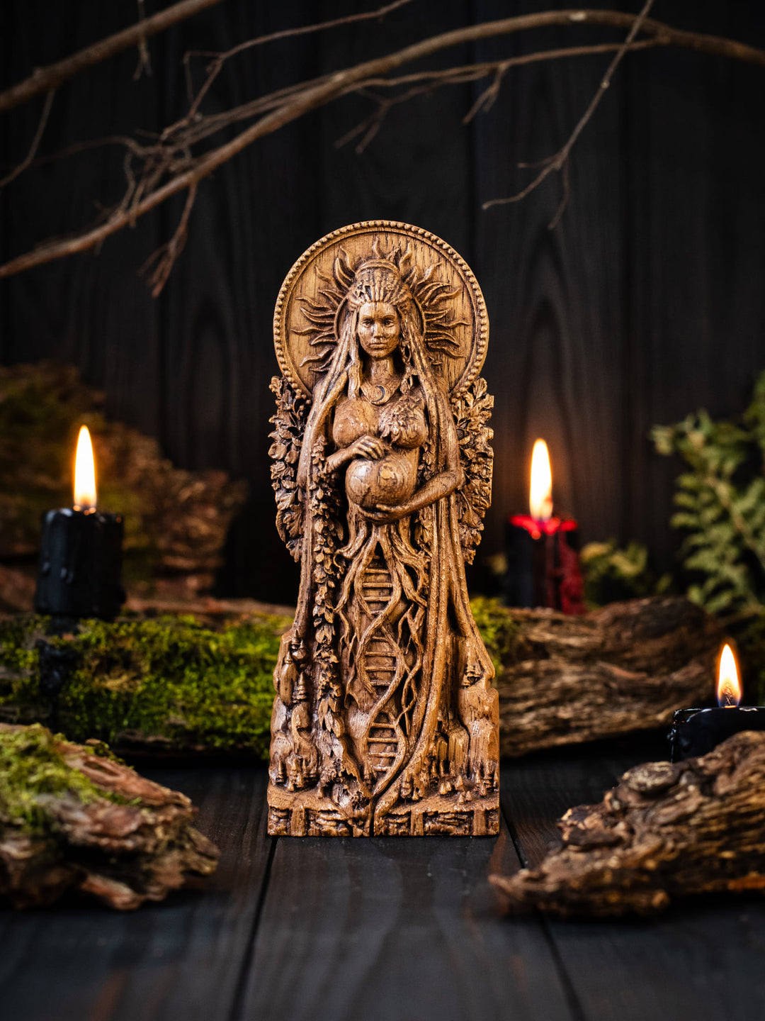 Gaia Wooden Figurine: Earth Goddess Connection