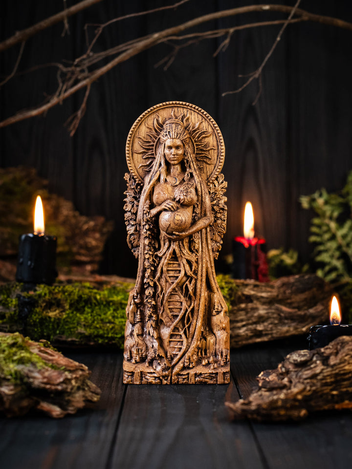 Gaia Wooden Figurine: Earth Goddess Connection