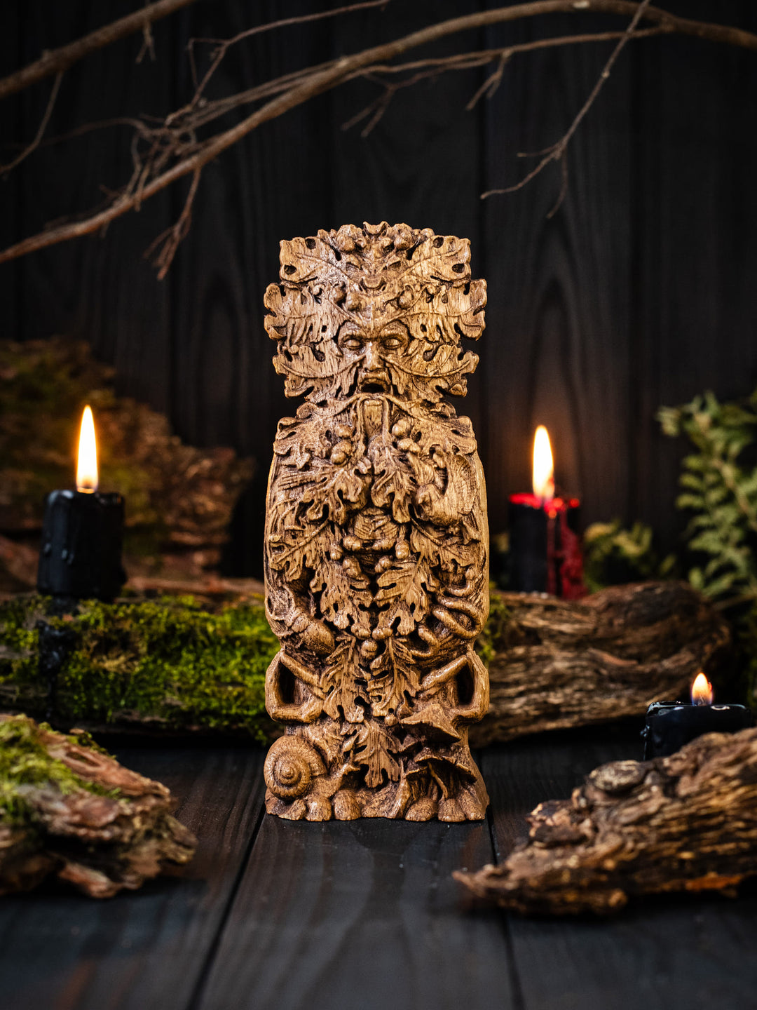 Greenman Bust - Nature's Guardian with Oak Leaves and Acorns