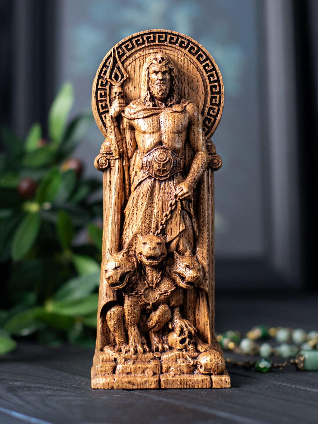 Hades Statuette - Greek God of Underworld with Bident and Cerberus