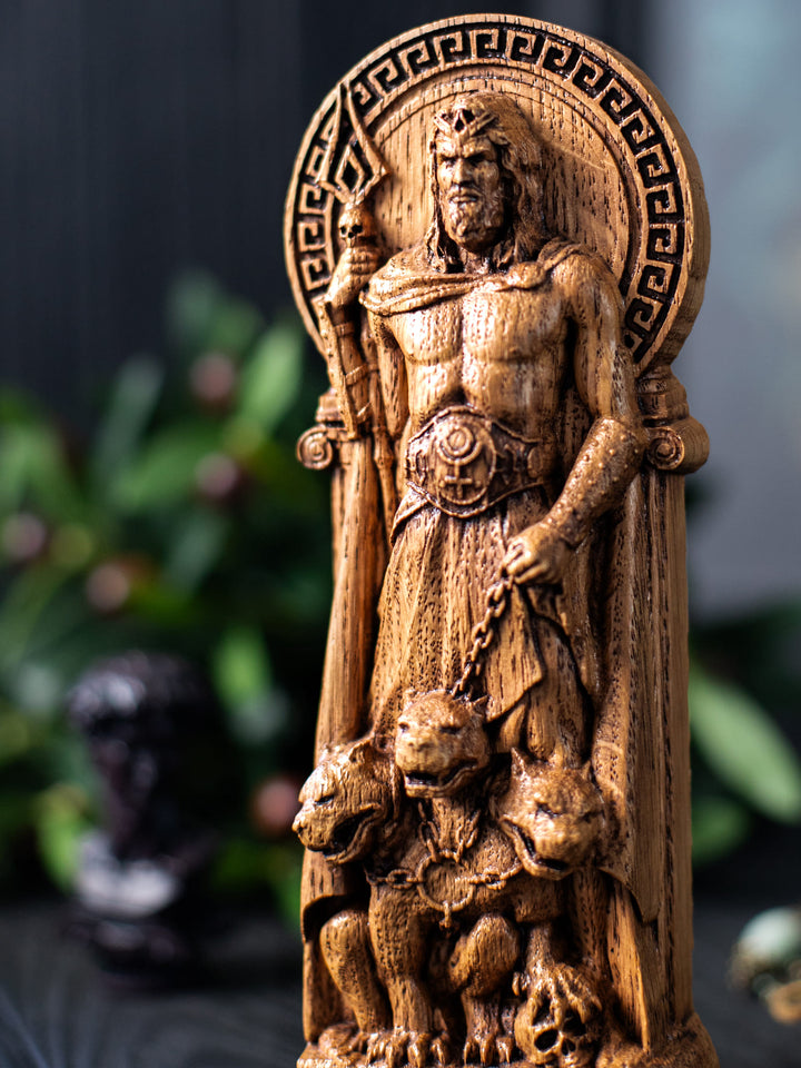 Hades Statuette - Greek God of Underworld with Bident and Cerberus