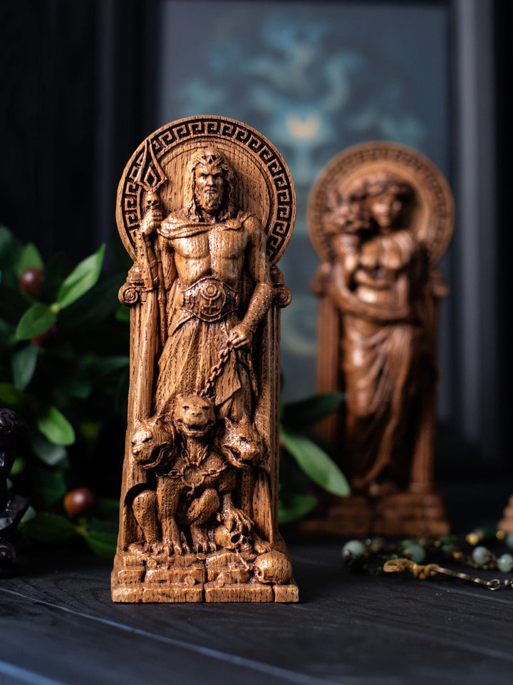 Hades Statuette - Greek God of Underworld with Bident and Cerberus