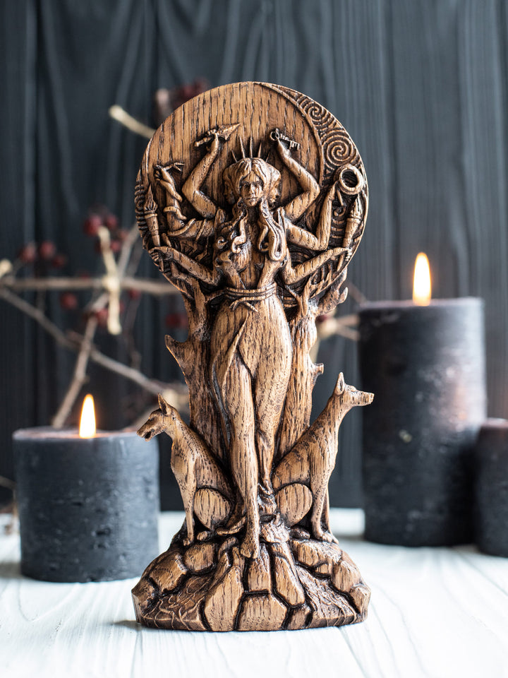 Greek Goddess Hecate Key Oak Statue | Blagowood