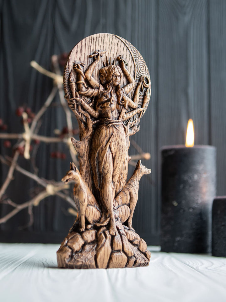 Greek Goddess Hecate Key Oak Statue | Blagowood